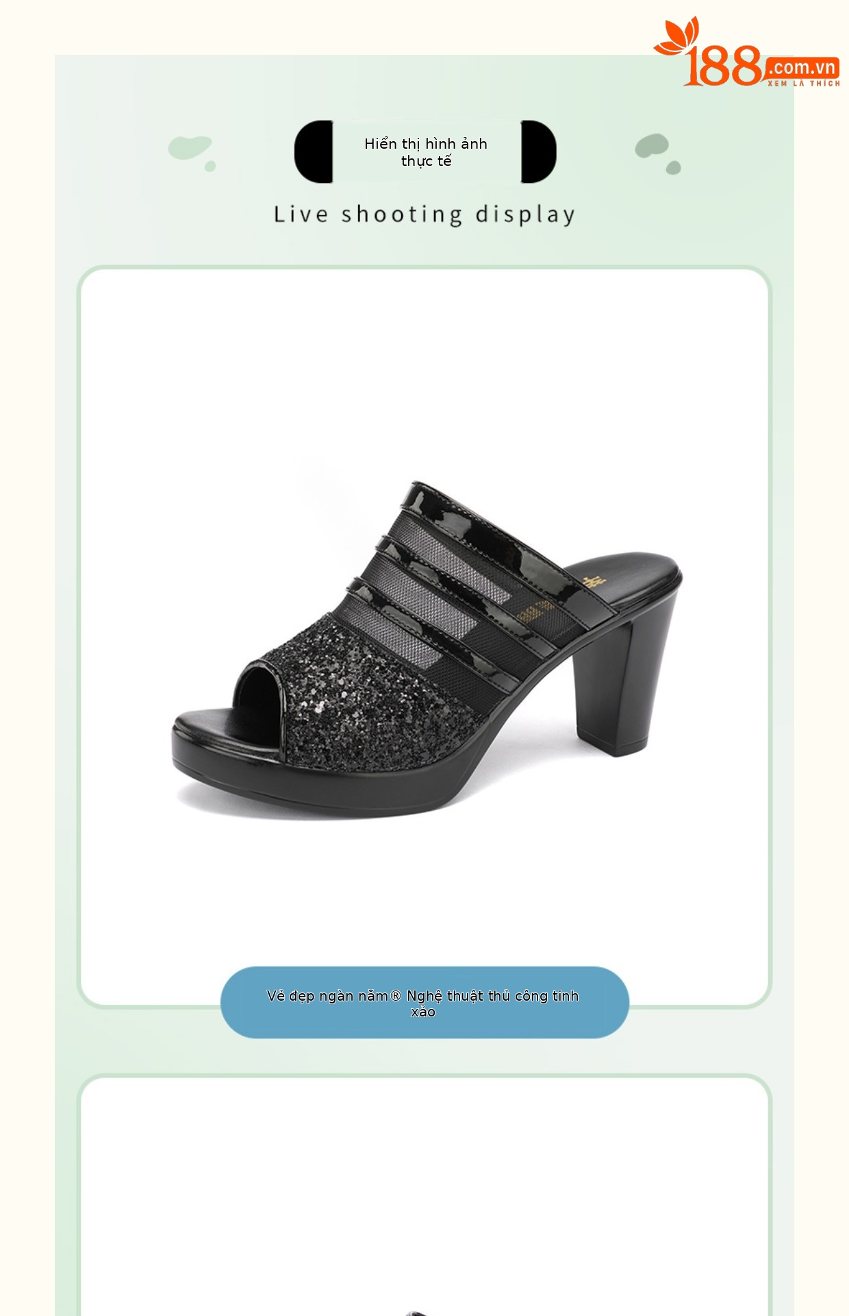 Dép sandal nữ hở mũi da mềm đế dày gót thô 8 cm — Trắng 8cm, Màu đen 8cm chi tiết 11