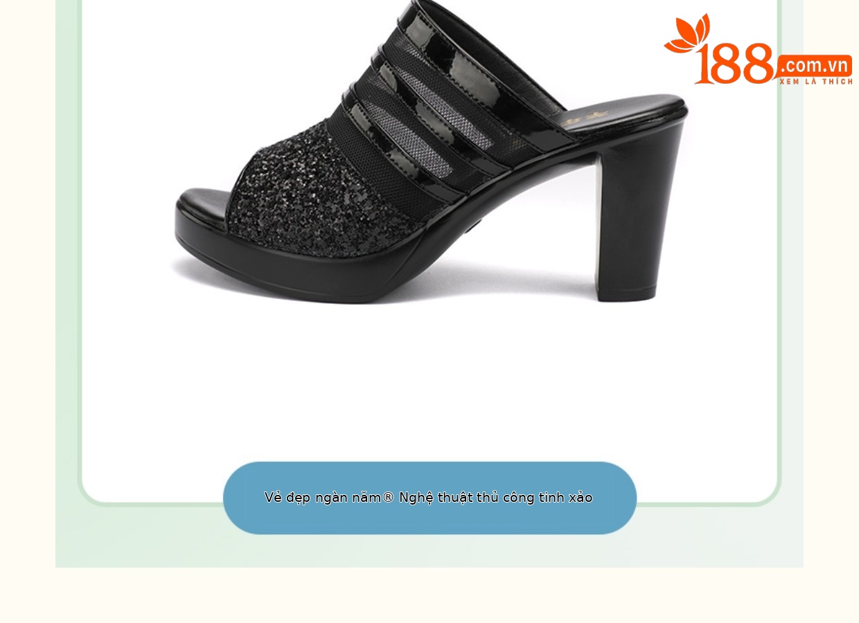 Dép sandal nữ hở mũi da mềm đế dày gót thô 8 cm — Trắng 8cm, Màu đen 8cm chi tiết 12