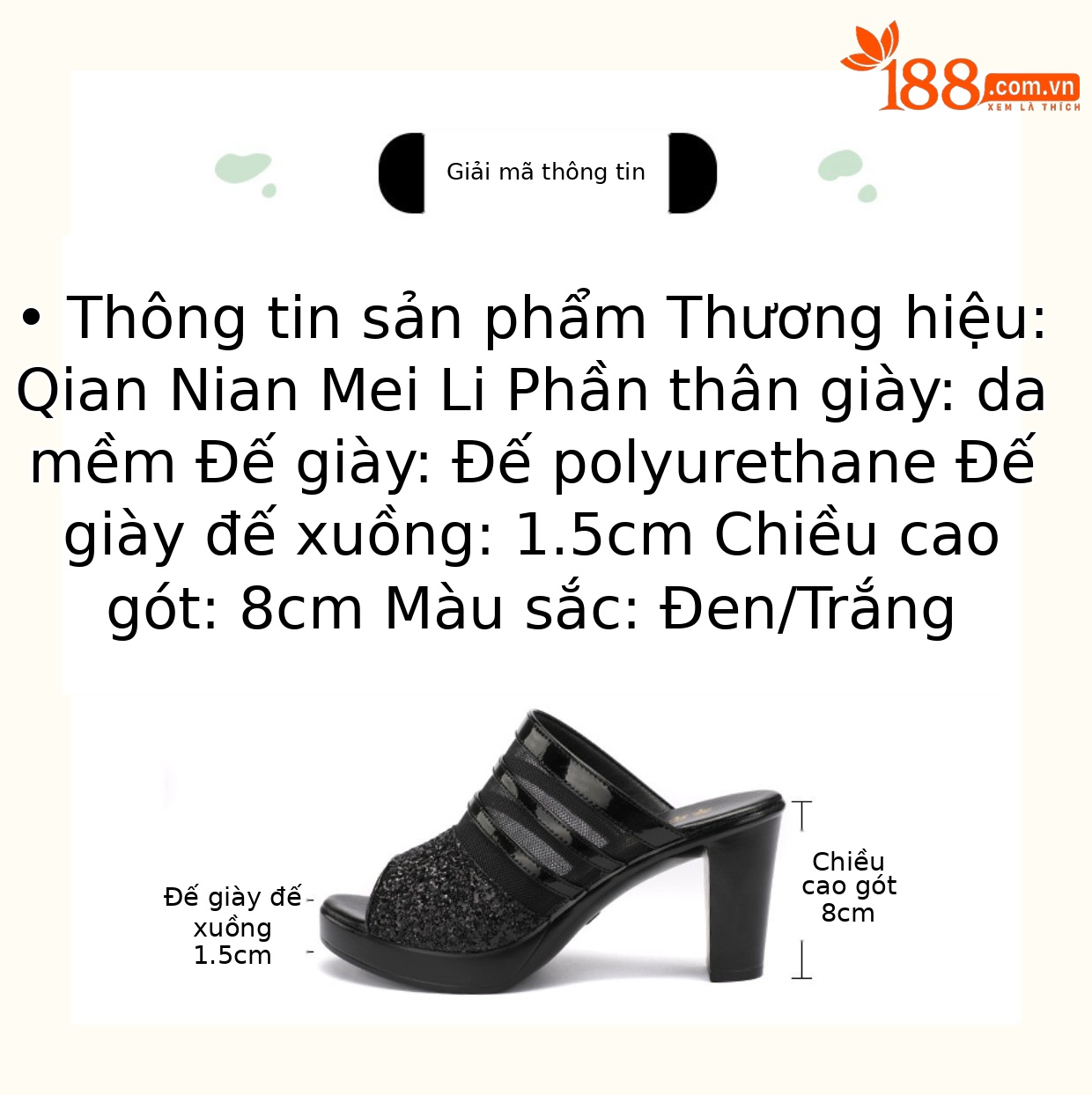 Dép sandal nữ hở mũi da mềm đế dày gót thô 8 cm — Trắng 8cm, Màu đen 8cm chi tiết 6