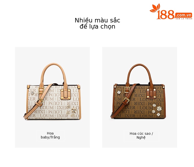 Túi đeo chéo nữ cao cấp in chữ và kim cương, phong cách phương Tây — Màu trắng be, Màu nâu nhạt chi tiết 2
