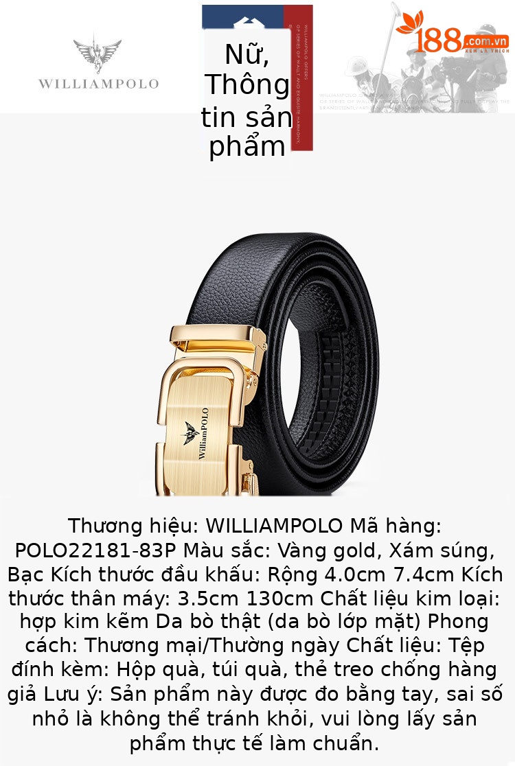 Thắt lưng da bò thật nam khóa tự động Hoàng đế Paul — 120cm, 130cm, 110cm, 125cm chi tiết 9