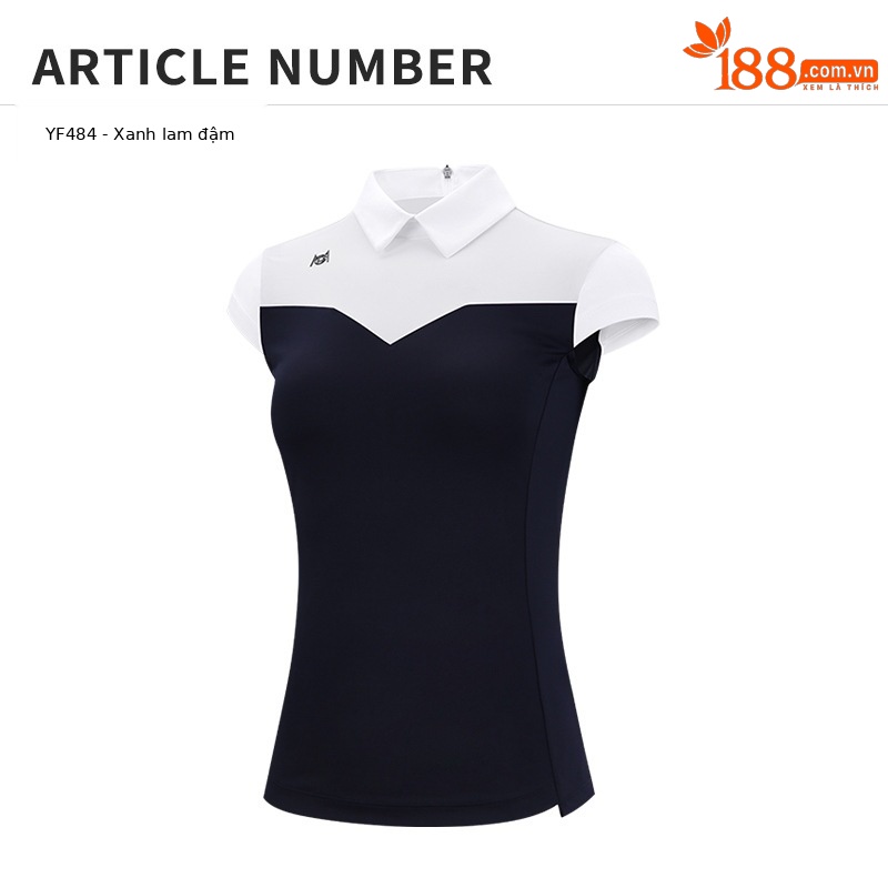 Áo thun golf nữ tay ngắn PGM cổ bẻ khóa kéo, phối màu cổ — YF484-màu trắng xanh navy, YF484-màu trắng hồng