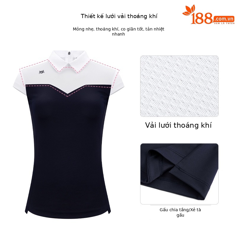 Áo thun golf nữ tay ngắn PGM cổ bẻ khóa kéo, phối màu cổ — YF484-màu trắng xanh navy, YF484-màu trắng hồng