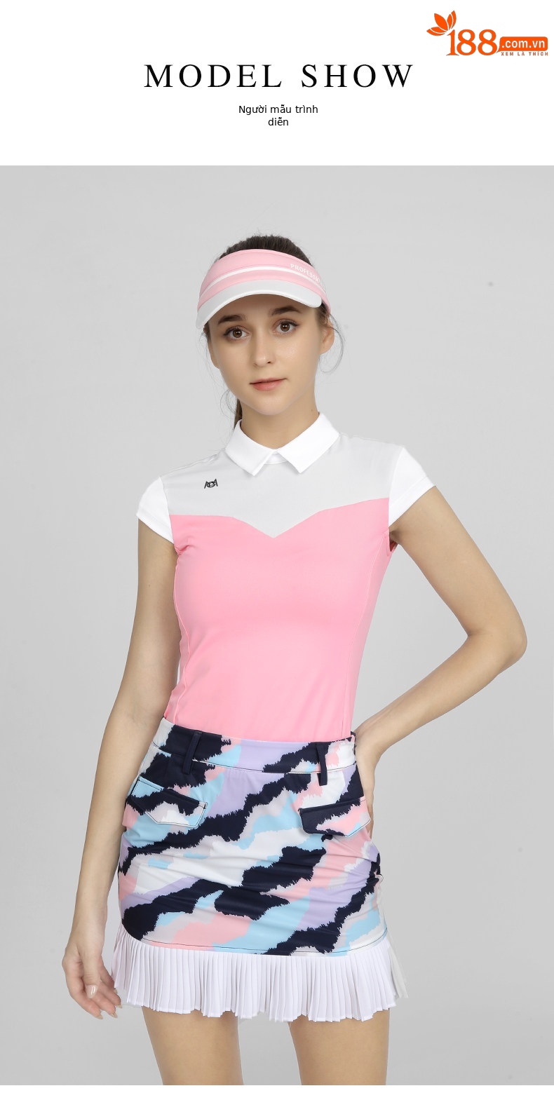 Áo thun golf nữ tay ngắn PGM cổ bẻ khóa kéo, phối màu cổ — YF484-màu trắng xanh navy, YF484-màu trắng hồng chi tiết 6