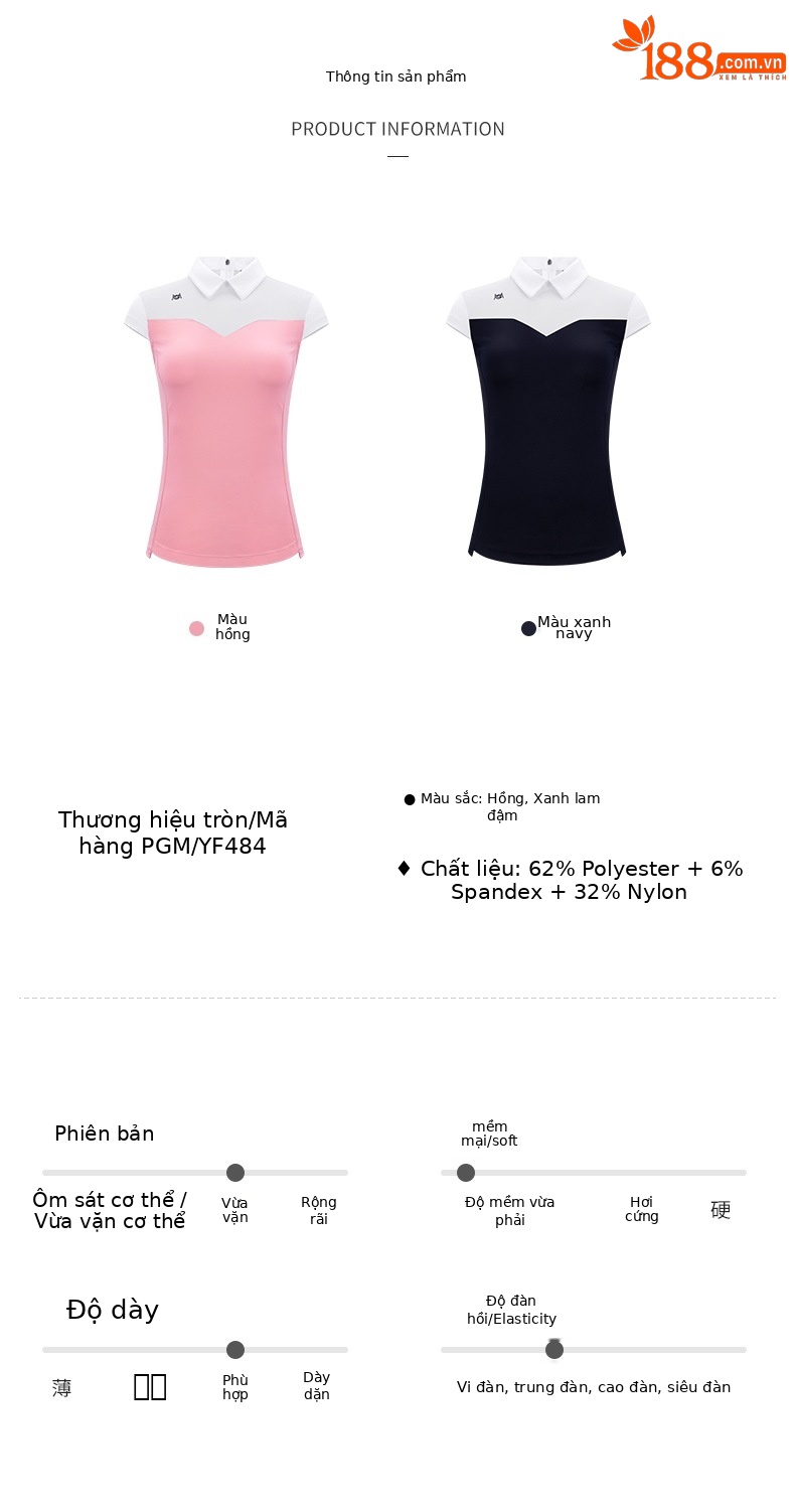 Áo thun golf nữ tay ngắn PGM cổ bẻ khóa kéo, phối màu cổ — YF484-màu trắng xanh navy, YF484-màu trắng hồng chi tiết 5