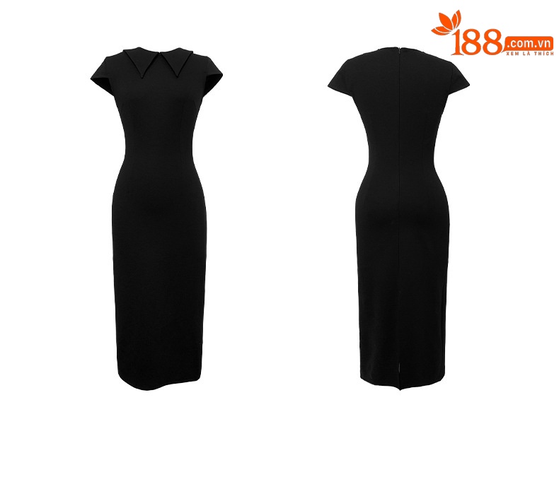 Đầm ôm body nữ cổ búp bê xẻ tà kiểu mới — Màu đen chi tiết 3