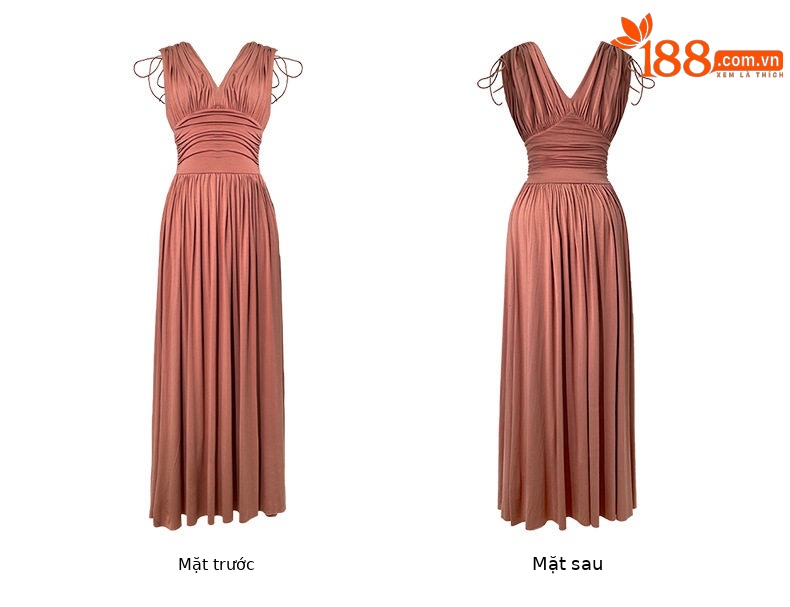 Đầm maxi nữ thắt eo chất modal co giãn cổ V xếp ly dài — [Hồng], [Đen] chi tiết 6