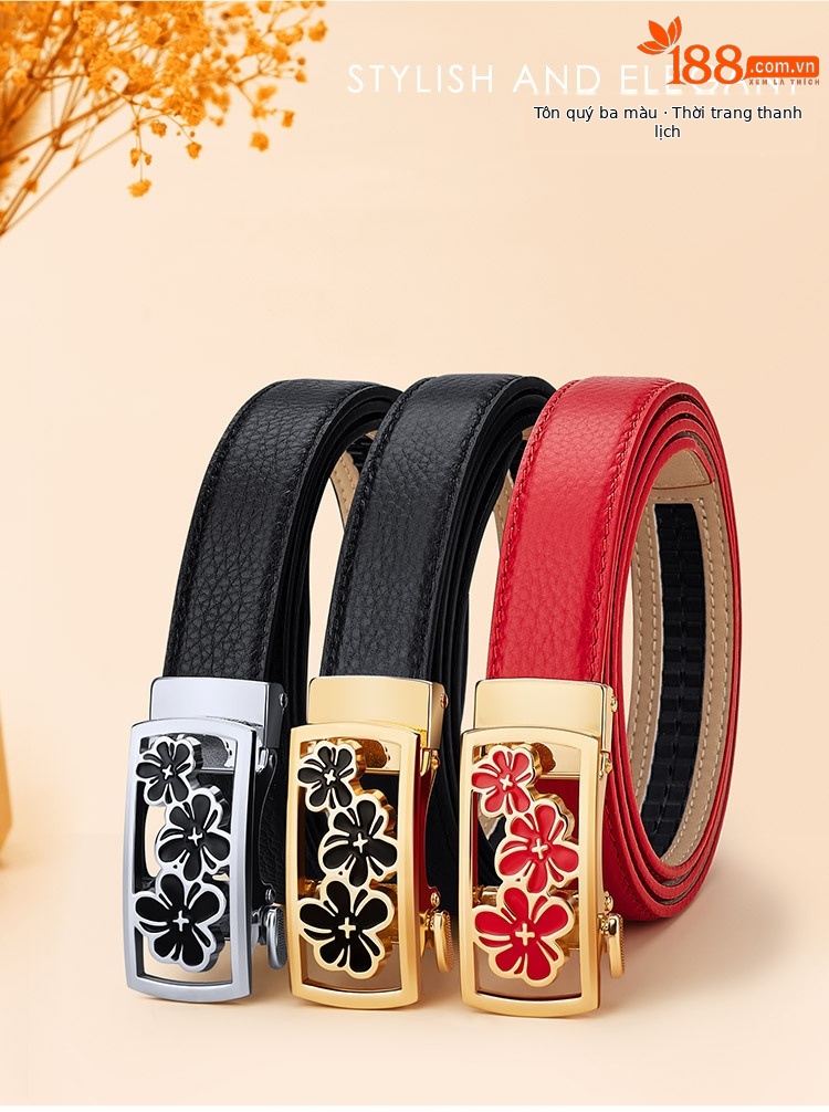 Thắt lưng nữ da bò thật khóa tự động phong cách Hàn Quốc — 120cm, 100cm, 110cm, 115cm chi tiết 2