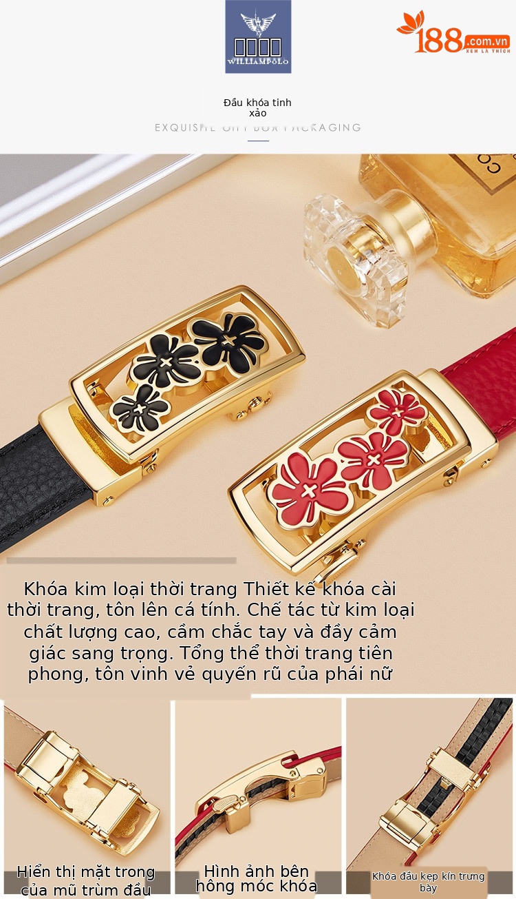 Thắt lưng nữ da bò thật khóa tự động phong cách Hàn Quốc — 120cm, 100cm, 110cm, 115cm chi tiết 5