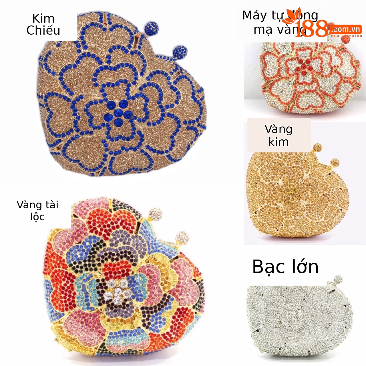 Túi clutch hình trái tim đính đá toàn bộ, vỏ cứng, cầm tay dự tiệc phong cách Âu Mỹ — Màu vàng chi tiết 1