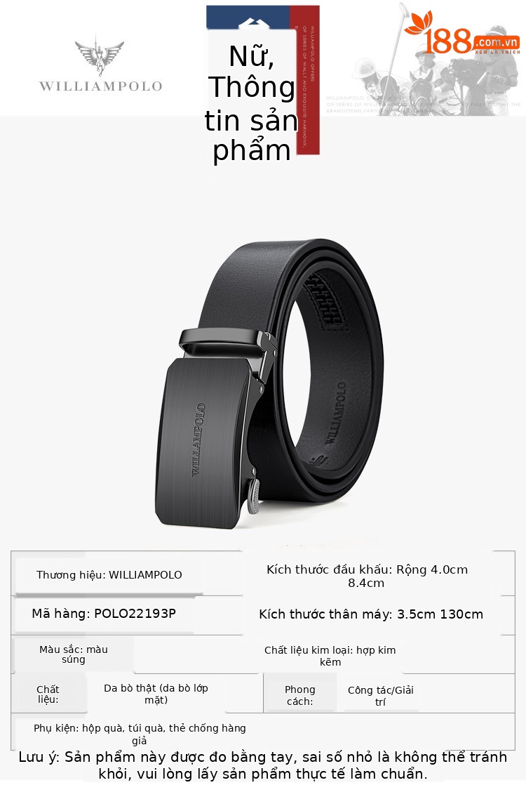 Thắt lưng da bò Emperor Paul khóa tự động hợp kim cao cấp — 120cm, 130cm, 110cm, 125cm chi tiết 10