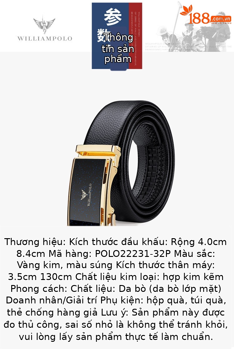 Thắt lưng nam da bò lớp đầu tiên Emperor Paul khóa tự động dễ phối — 120cm, 130cm, 110cm, 125cm chi tiết 9