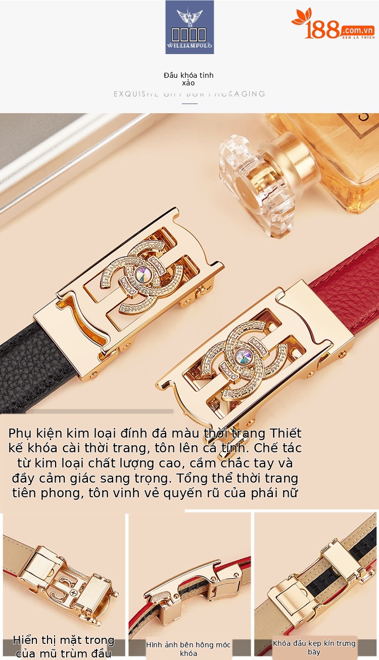 Thắt lưng nữ da thật khóa tự động Queen Paul 2024 phong cách thời trang đa năng — 100cm, 110cm, 115cm, 105cm chi tiết 5