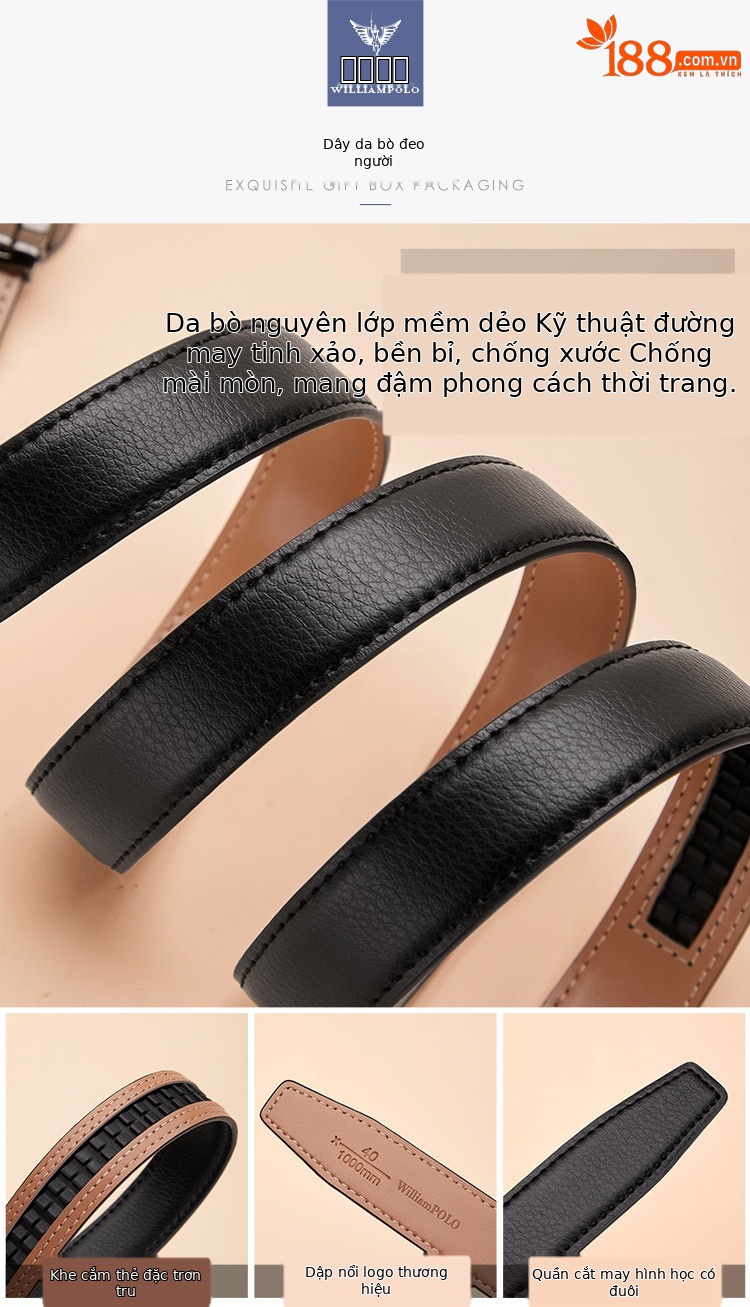Thắt lưng nữ da thật khóa tự động Queen Paul 2024 phong cách thời trang đa năng — 100cm, 110cm, 115cm, 105cm chi tiết 6