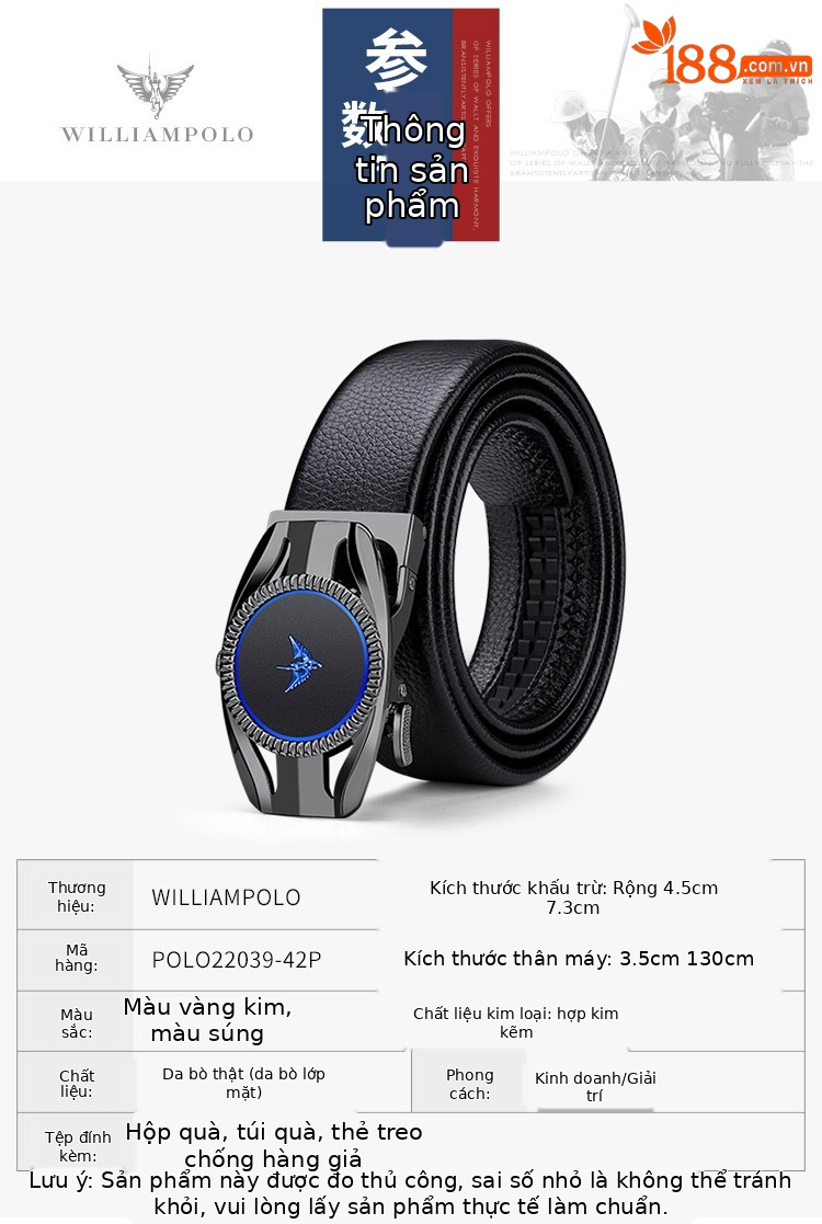Thắt lưng da bò nam khóa tự động Đế Vương Paul phong cách công sở — 120cm, 130cm, 110cm, 125cm chi tiết 10