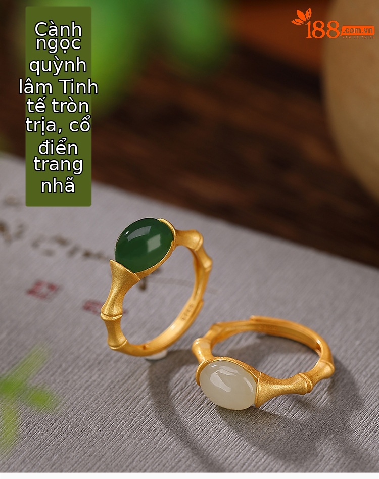 Nhẫn nữ bạc S925 mạ vàng mặt ngọc bích hình trứng phong cách đơn giản — Màu trắng ngọc bích cỡ lớn chi tiết 1
