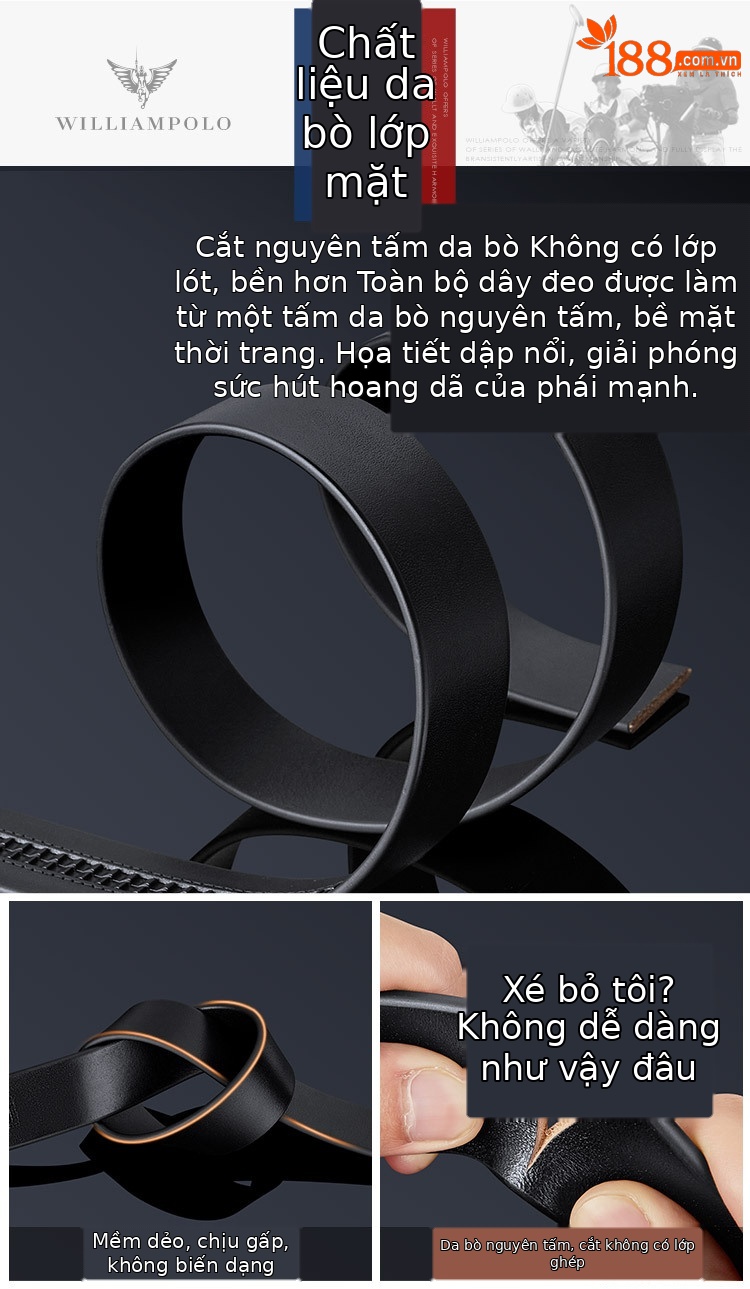 Thắt lưng da bò thật nam cao cấp – Da bò lớp đầu tiên, khóa kim, phong cách công sở — 120cm, 130cm, 110cm, 125cm chi tiết 8