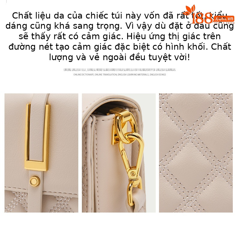 Túi đeo chéo nữ dáng vuông họa tiết kẻ caro phong cách nhẹ nhàng — Màu trắng be, Màu đen, Màu caramel chi tiết 4