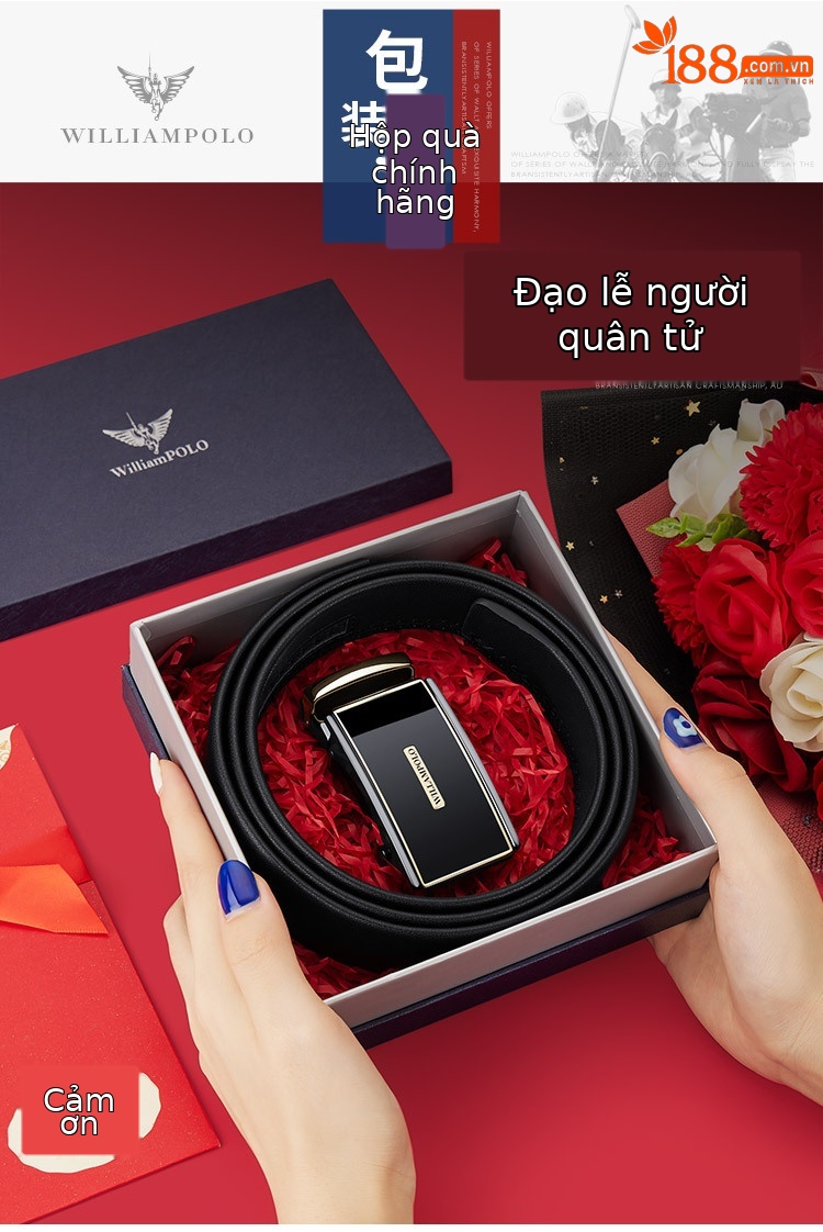 Thắt lưng nam da bò hai lớp khóa tự động Emperor Paul cao cấp — 120cm, 130cm, 110cm, 125cm chi tiết 9