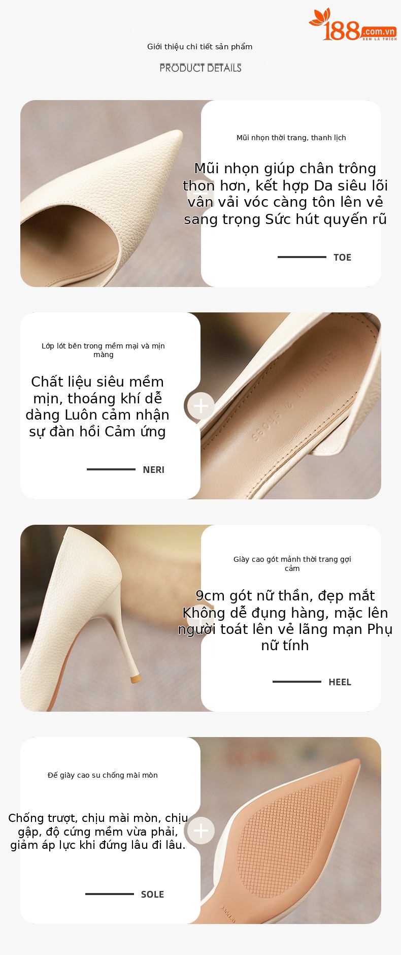 Giày cao gót nữ mũi nhọn, gót 9 cm, hở hai bên, đế mềm — 9CM-đen chi tiết 1