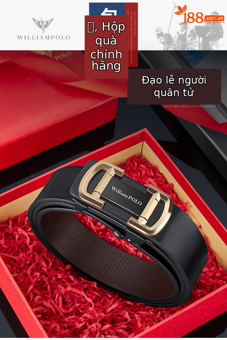 Thắt lưng nam da bò khóa tự động Paul đế vàng — 120cm, 130cm, 110cm, 125cm chi tiết 9