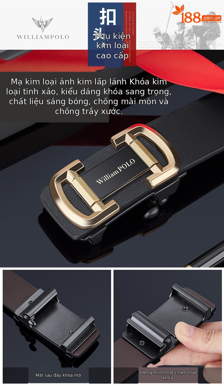 Thắt lưng nam da bò khóa tự động Paul đế vàng — 120cm, 130cm, 110cm, 125cm chi tiết 6