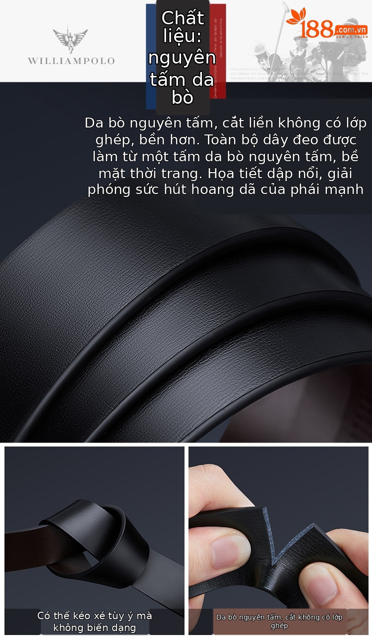 Thắt lưng nam da bò khóa tự động Paul đế vàng — 120cm, 130cm, 110cm, 125cm chi tiết 7