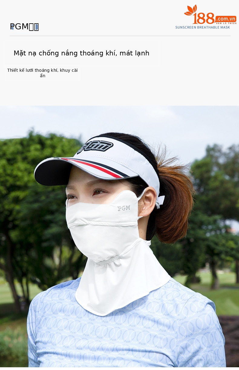 Mặt nạ chống nắng nữ PGM golf thoáng khí, co giãn 4 chiều, khổ 24x60 cm — KOZ006-màu trắng nhạt chi tiết 2
