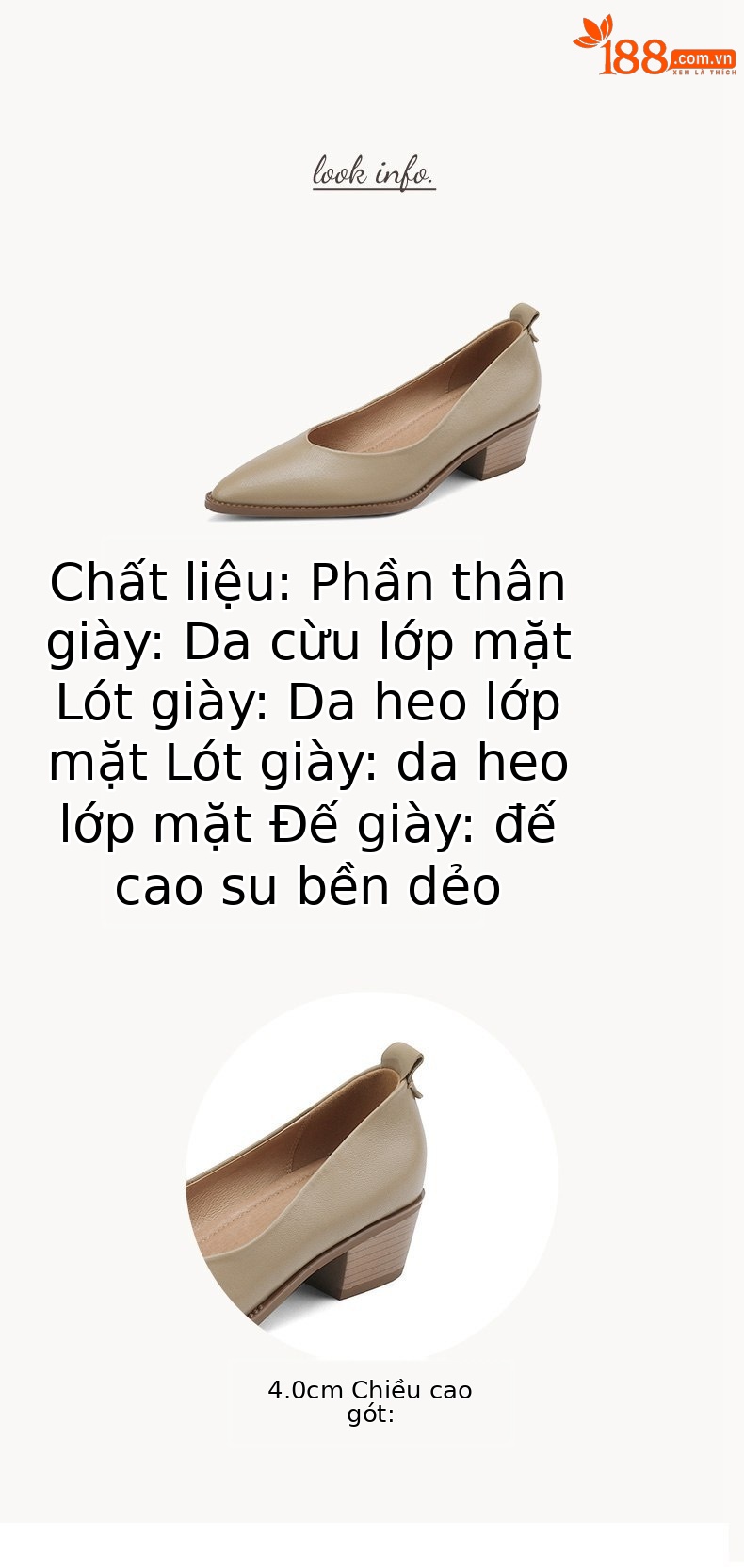 Giày nữ gót vuông mũi nhọn da cừu miệng nông cổ thấp — Màu nâu chi tiết 2