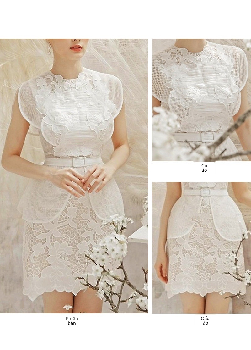 Đầm maxi ren trắng thắt eo phong cách dân tộc — Trắng chi tiết 3