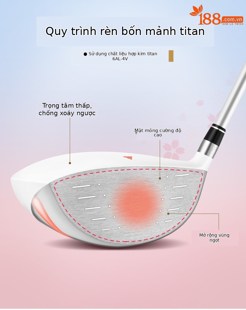 Gậy đánh golf PGM RIO số 1 gỗ titan cho nữ, thân carbon siêu nhẹ, dài 111.76 cm — Trắng Hồng-nữ số 1 gỗ, White Pink-Ladies #3 Wood (không có bao thanh), White Pink-Ladies #5 Wood (không có bao thanh), Trắng hồng-nữ #4H gậy sắt (không kèm bộ gậy) chi tiết 4