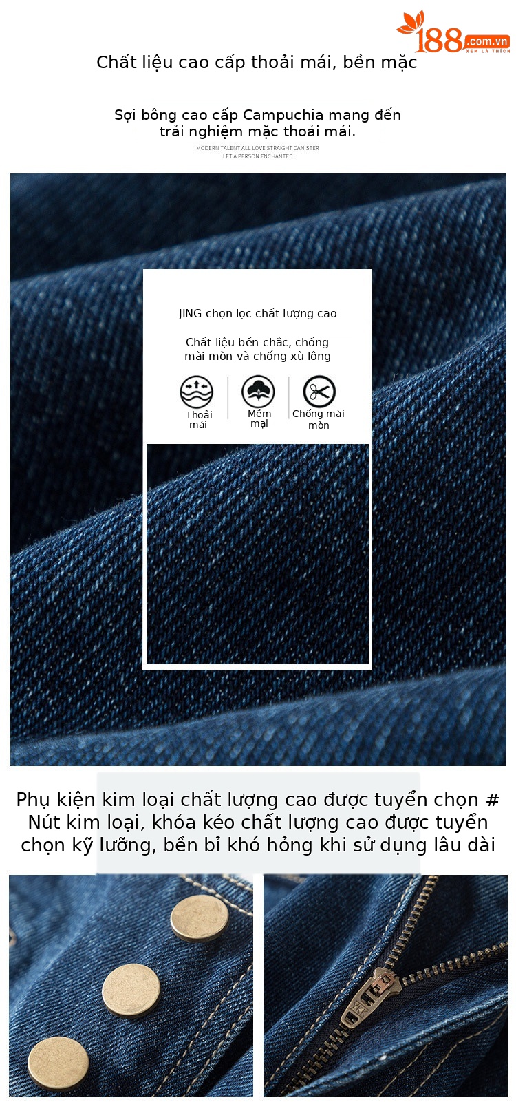 Quần yếm denim nữ dáng rộng ống rộng cạp cao ống thẳng — Màu xanh lam chi tiết 7