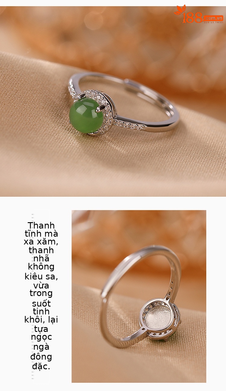 Nhẫn bạc S925 đính ngọc bích và jasper thiết kế hạt tròn thanh lịch — Mở một size chi tiết 3