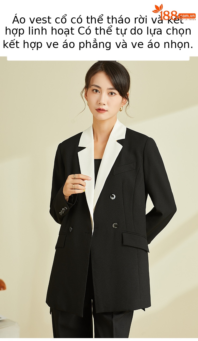 Áo blazer nam cổ chữ V thiết kế dây buộc, chất liệu vân, form slim — Màu Đen (không có cổ áo) chi tiết 14
