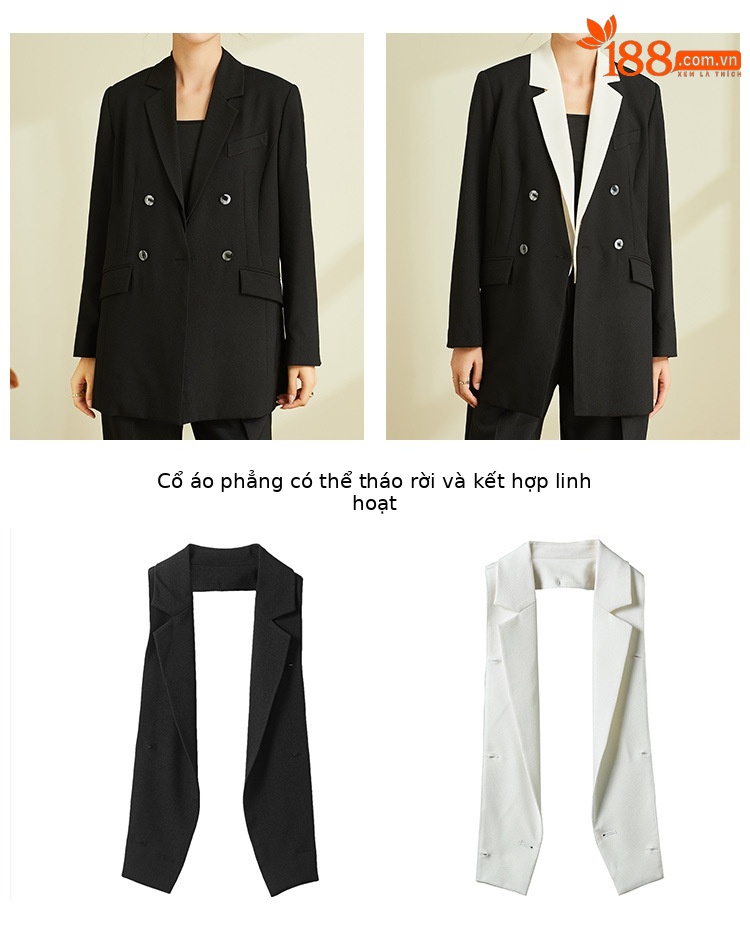 Áo blazer nam cổ chữ V thiết kế dây buộc, chất liệu vân, form slim — Màu Đen (không có cổ áo) chi tiết 17