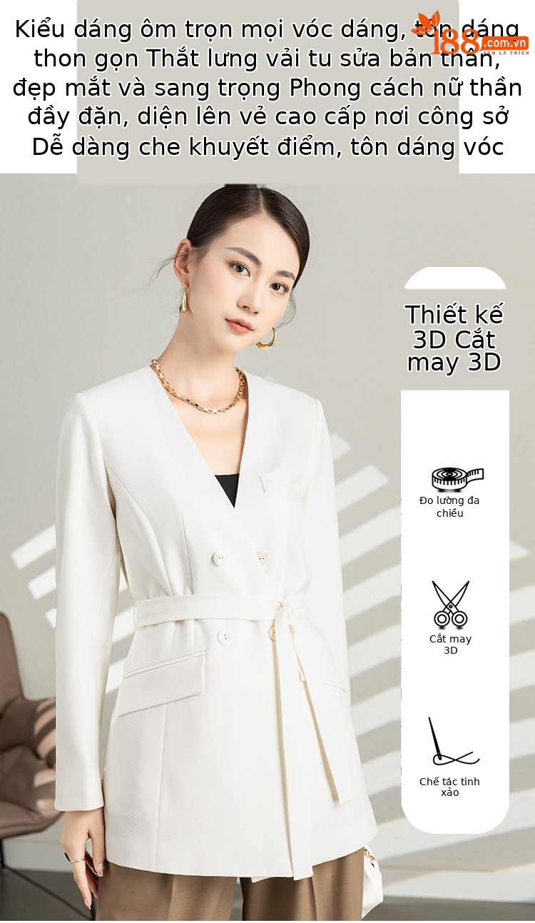 Áo blazer nam cổ chữ V thiết kế dây buộc, chất liệu vân, form slim — Màu Đen (không có cổ áo) chi tiết 5