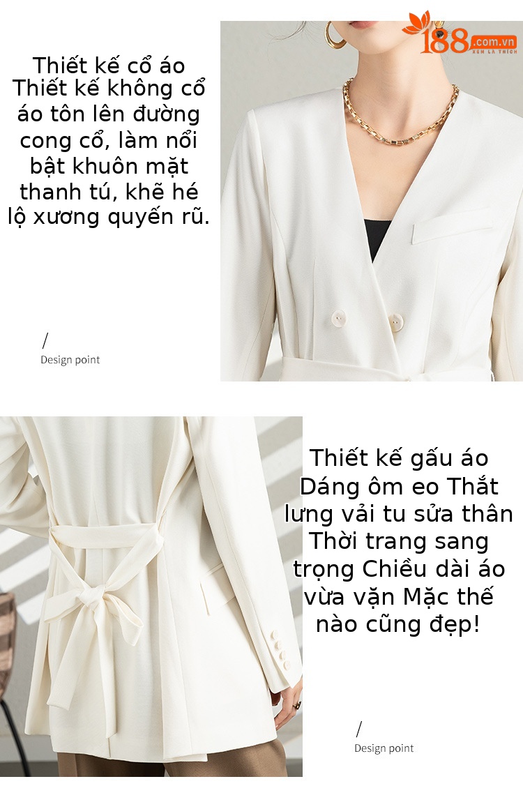 Áo blazer nam cổ chữ V thiết kế dây buộc, chất liệu vân, form slim — Màu Đen (không có cổ áo) chi tiết 6