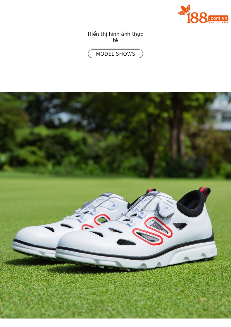 Giày golf nam PGM thoáng khí, đế đinh dẻo, mùa hè mát mẻ — XZ237-Trắng đen đỏ chi tiết 6