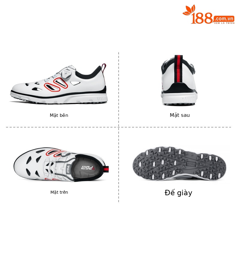 Giày golf nam PGM thoáng khí, đế đinh dẻo, mùa hè mát mẻ — XZ237-Trắng đen đỏ chi tiết 12