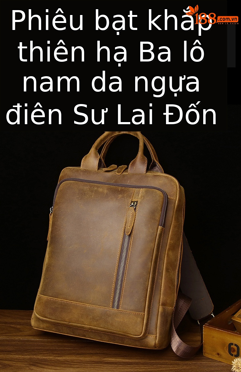 Balo da thật nam du lịch cỡ nhỏ 14 inch phong cách cổ điển — Màu cà phê Vàng chi tiết 2