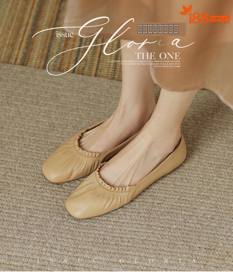 Giày ballet nữ đế bằng da bò mềm mũi tròn phong cách văn nghệ — Màu đỏ rượu chi tiết 1