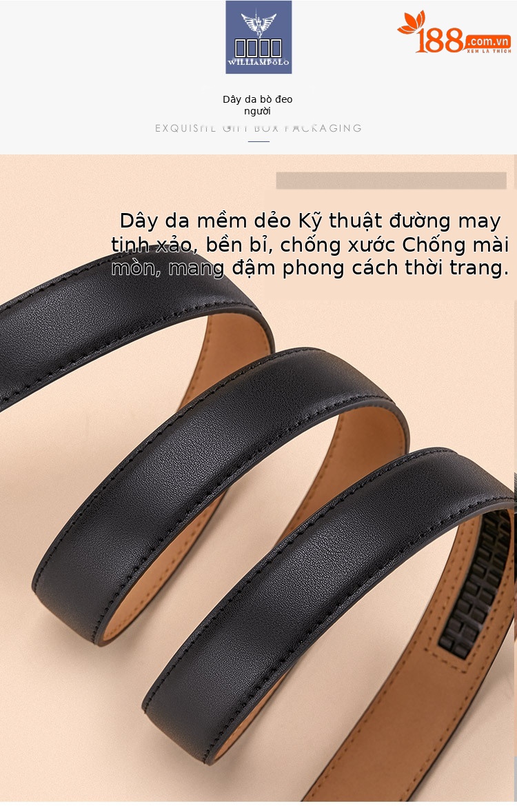 Thắt lưng da bò nữ Emperor Paul bản nhỏ khóa vàng dây đen — 100cm, 110cm, 115cm, 105cm chi tiết 6