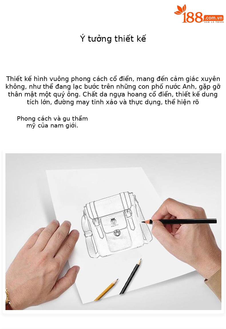 Túi đeo chéo nam da bò lớp đầu tiên phong cách cổ điển Anh — Màu cà phê chi tiết 3
