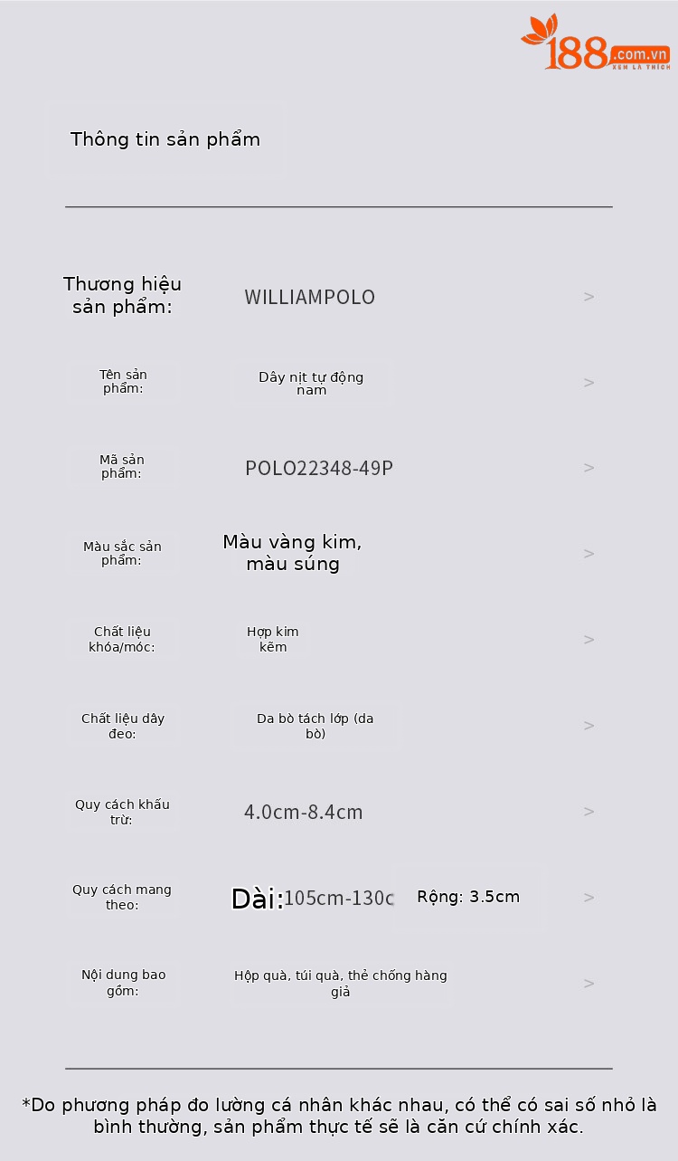 Thắt lưng nam da bò thật khóa tự động Emperor Paul — 120cm, 130cm, 110cm, 125cm chi tiết 6