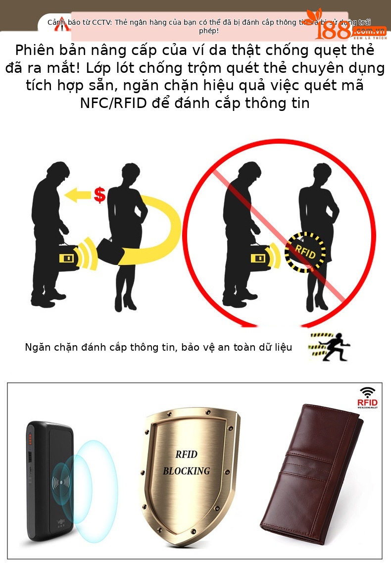 Ví dài nam da bò thật chống trộm RFID phong cách cổ điển — Màu đen (không có LOGO), Cà phê (không có LOGO), Màu vàng nâu (không có LOGO), Màu xanh hải quân (không có LOGO) chi tiết 4
