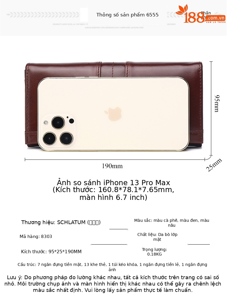 Ví dài nam da bò thật chống trộm RFID phong cách cổ điển — Màu đen (không có LOGO), Cà phê (không có LOGO), Màu vàng nâu (không có LOGO), Màu xanh hải quân (không có LOGO) chi tiết 5