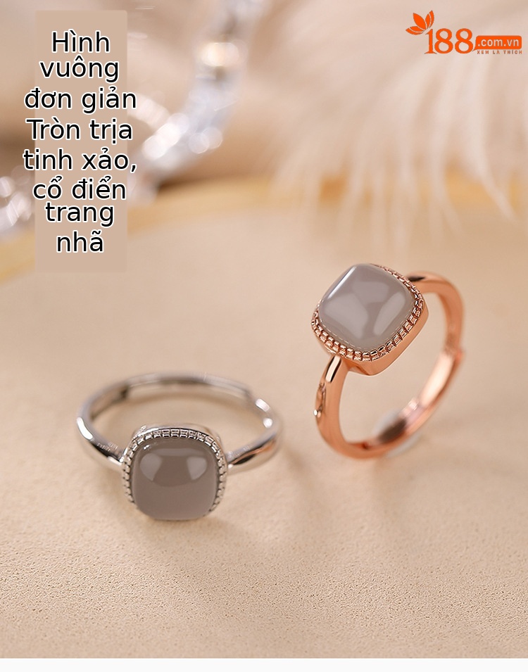 Nhẫn bạc S925 mạ vàng hồng đính ngọc bích tím hình vuông thời trang — Kiểu mạ bạch kim chi tiết 1