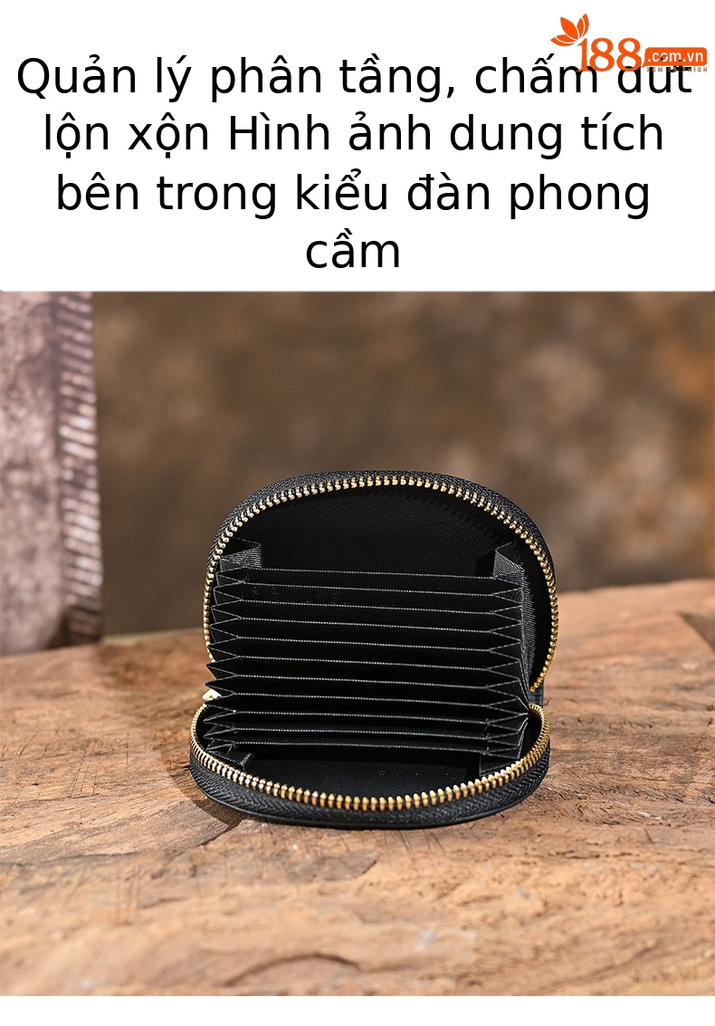 Ví cầm tay nữ da thật cao cấp, đựng thẻ và tiền xu, khắc nổi độc đáo — Song Ngư chơi dưới nước, Một con nai Kiếm Tiền, Heo vàng ôm gạch, Hoa Hướng Dương chi tiết 3