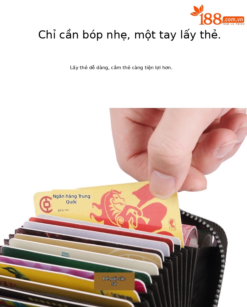 Ví cầm tay nữ da thật cao cấp, đựng thẻ và tiền xu, khắc nổi độc đáo — Song Ngư chơi dưới nước, Một con nai Kiếm Tiền, Heo vàng ôm gạch, Hoa Hướng Dương chi tiết 7