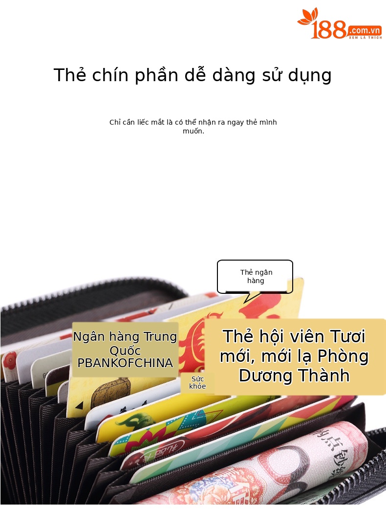 Ví cầm tay nữ da thật cao cấp, đựng thẻ và tiền xu, khắc nổi độc đáo — Song Ngư chơi dưới nước, Một con nai Kiếm Tiền, Heo vàng ôm gạch, Hoa Hướng Dương chi tiết 8